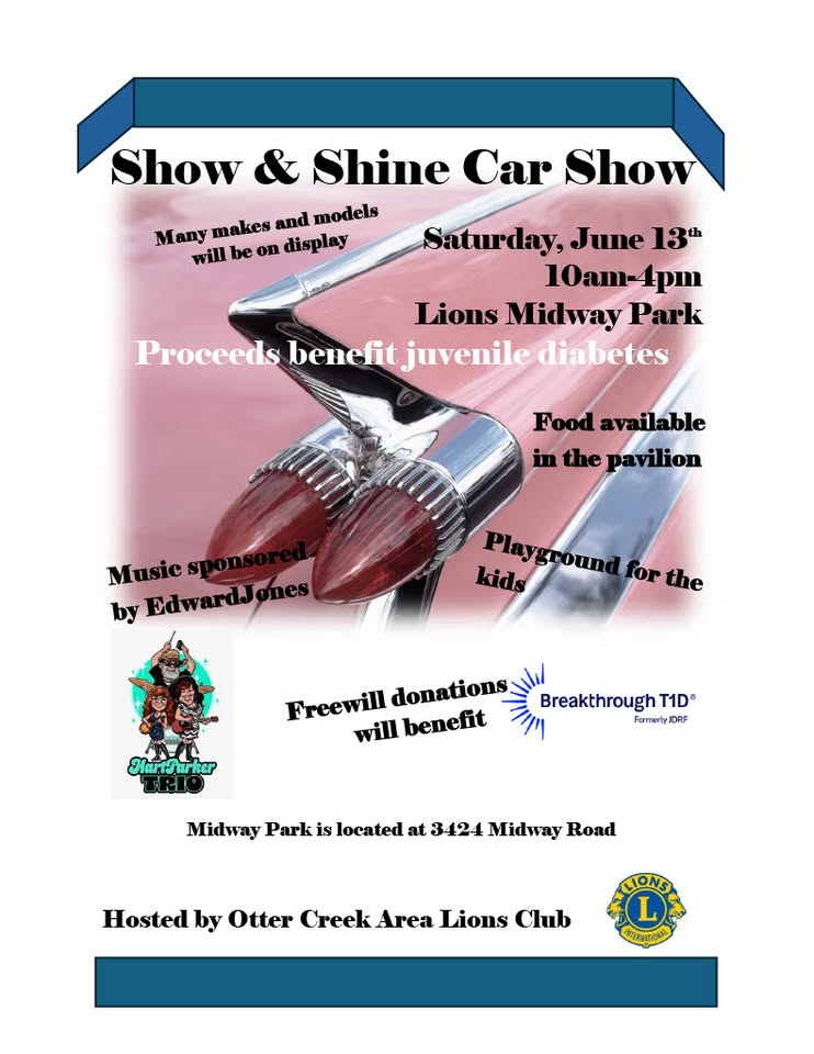Flyer for Otter Creek Area Lions Club Show & Shine Car Show