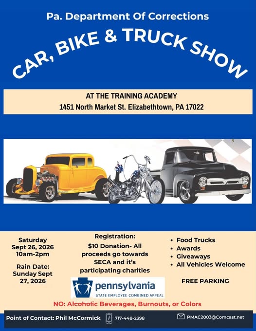 Flyer for PA Department of Corrections Car, Bike & Truck Show