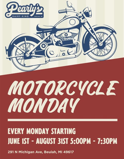 Flyer for Pearly’s Dairy King Motorcycle Monday