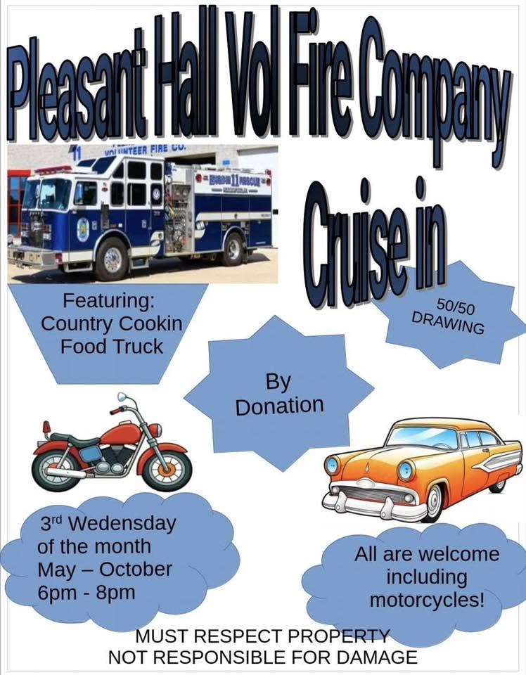 Flyer for Pleasant Hall Vol Fire Company Cruise In