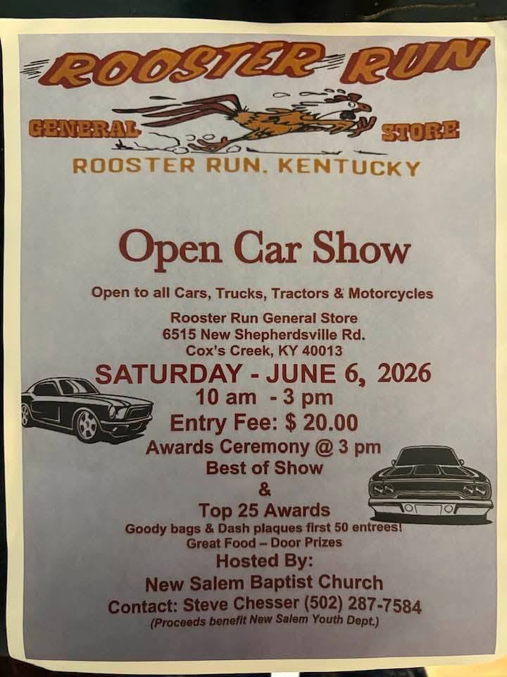 Flyer for Rooster Run General Store Open Car Show