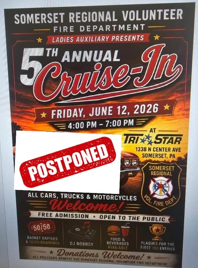 Flyer for Somerset Regional Volunteer Fire Department 5th Annual Cruise-In