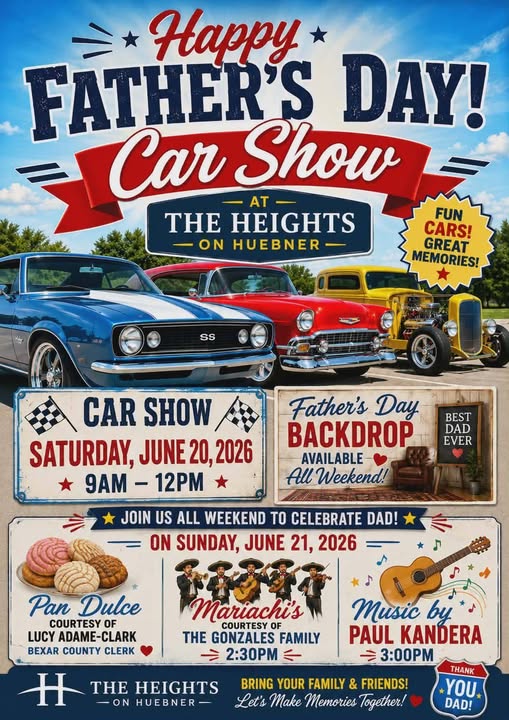Flyer for The Heights on Huebner Father’s Day Car Show