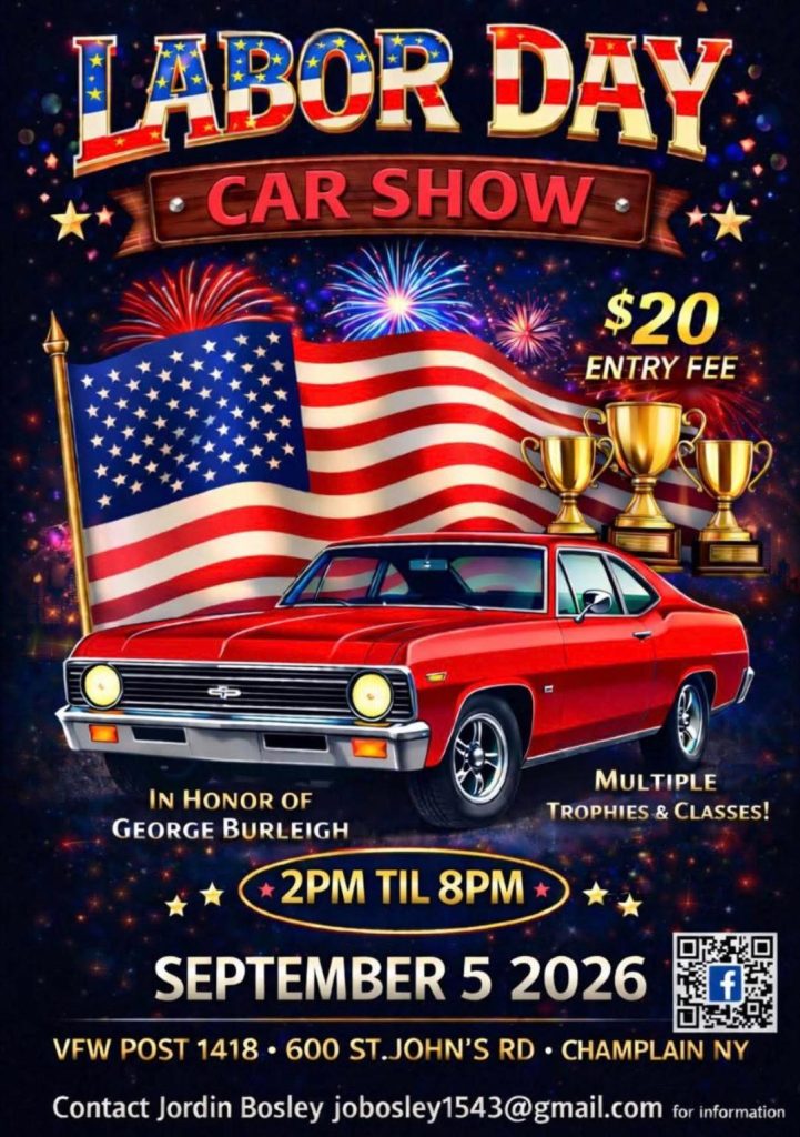 Flyer for VFW Post 1418 Labor Day Car Show in Honor of George Burleigh