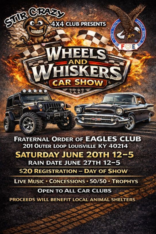 Flyer for Wheels and Whiskers Car Show