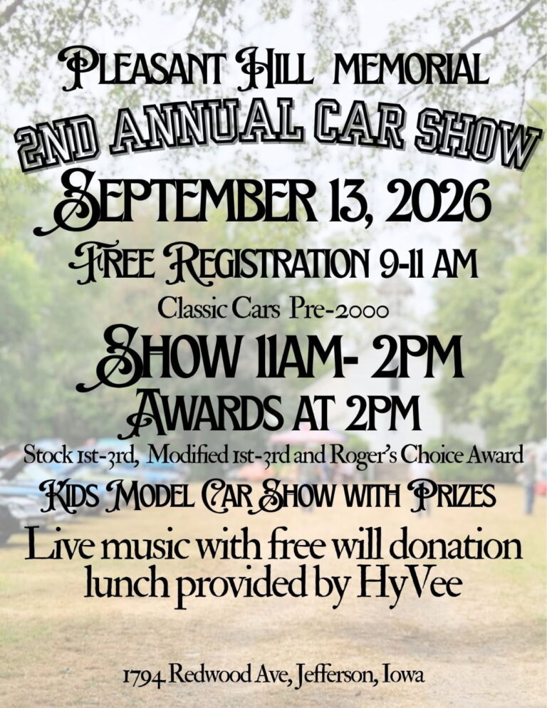 Flyer for Pleasant Hill Memorial 2nd Annual Car Show