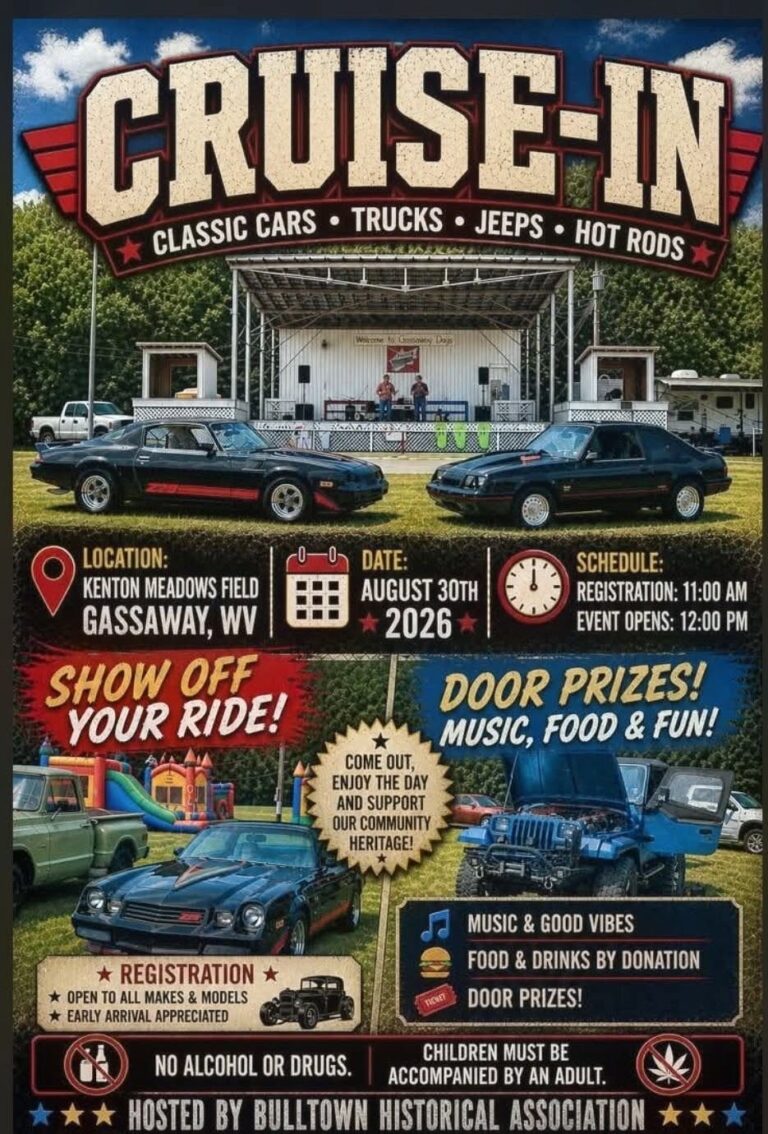 Flyer for Bulltown Historical Association Cruise-In
