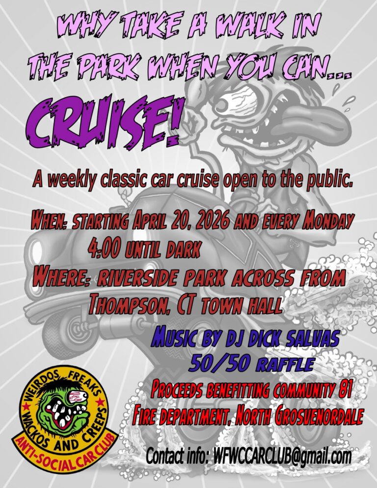 Flyer for Weirdos Freaks Wackos and Anti-Social Creeps Car Club Weekly Cruise