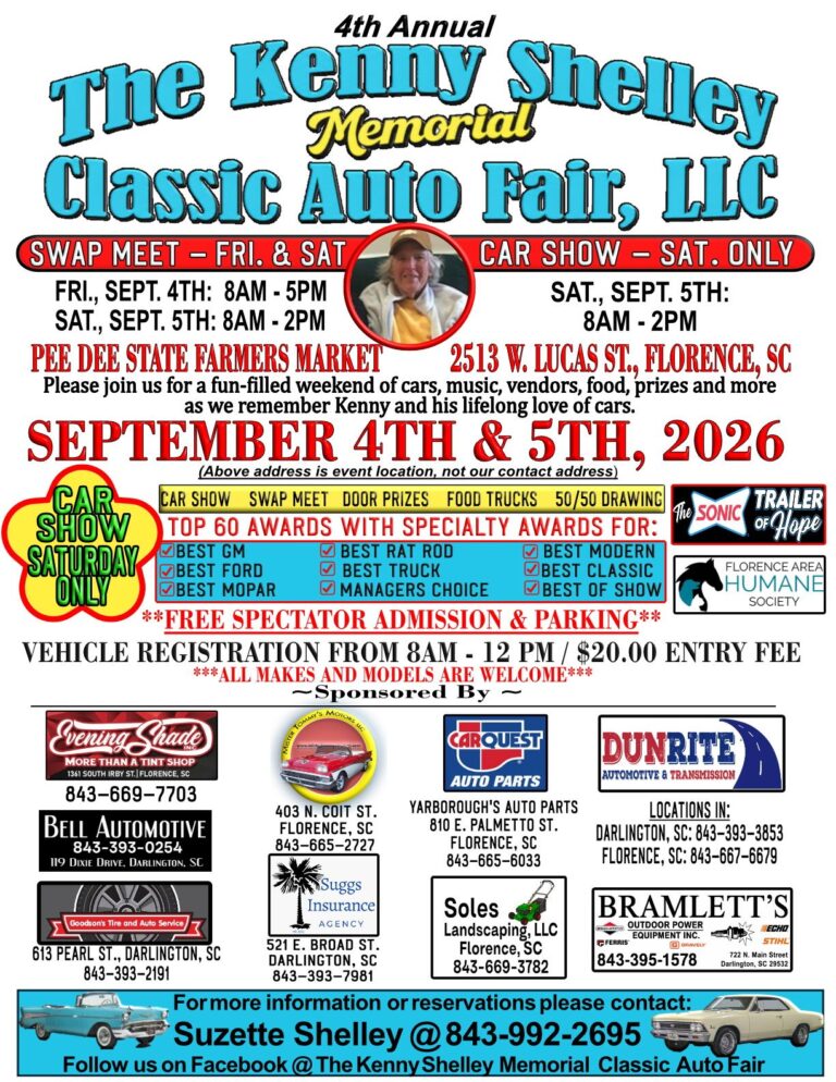 Flyer for 4th Annual Kenny Shelley Memorial Classic Auto Fair