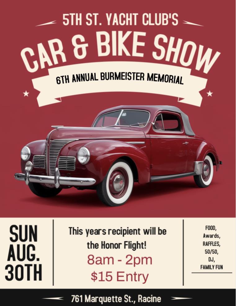Flyer for 5th St. Yacht Club’s 6th Annual Burmeister Memorial Car & Bike Show