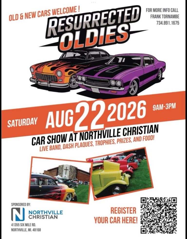 Flyer for Northville Christian Resurrected oldies Car Show