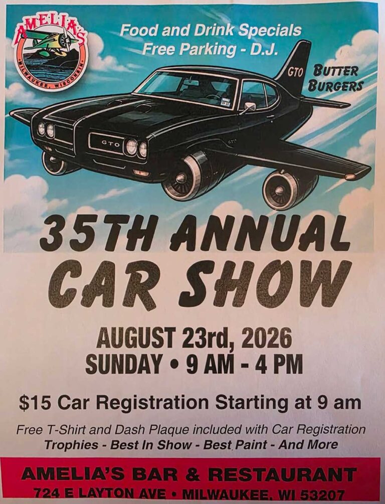 Flyer for Amelia’s Bar & Restaurant 35th Annual Car Show