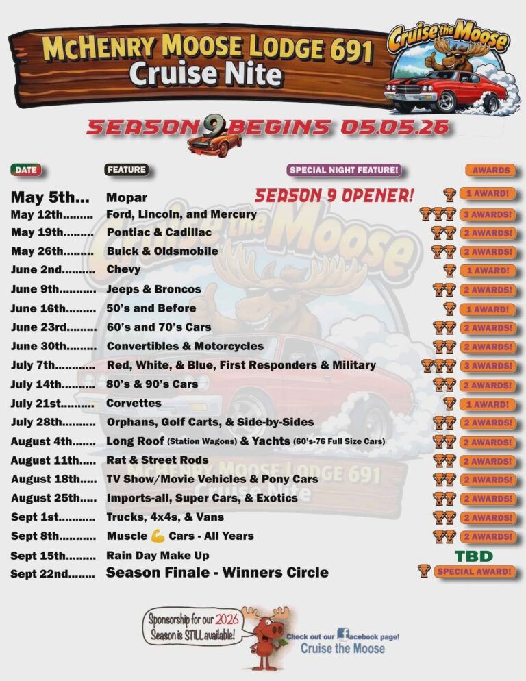 Flyer for McHenry Moose Lodge 691 Cruise the Moose