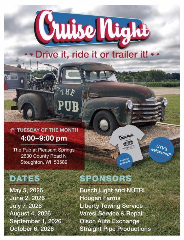 Flyer for The Pub at Pleasant Springs Cruise Night