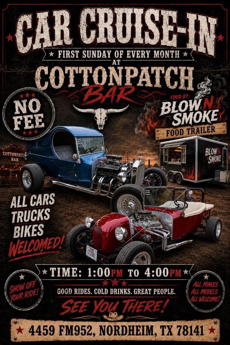 Flyer for Car Cruise-In at Cottonpatch Bar