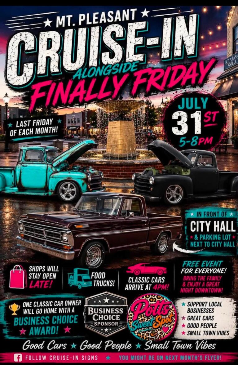 Flyer for Mt. Pleasant Cruise-In Alongside Finally Friday