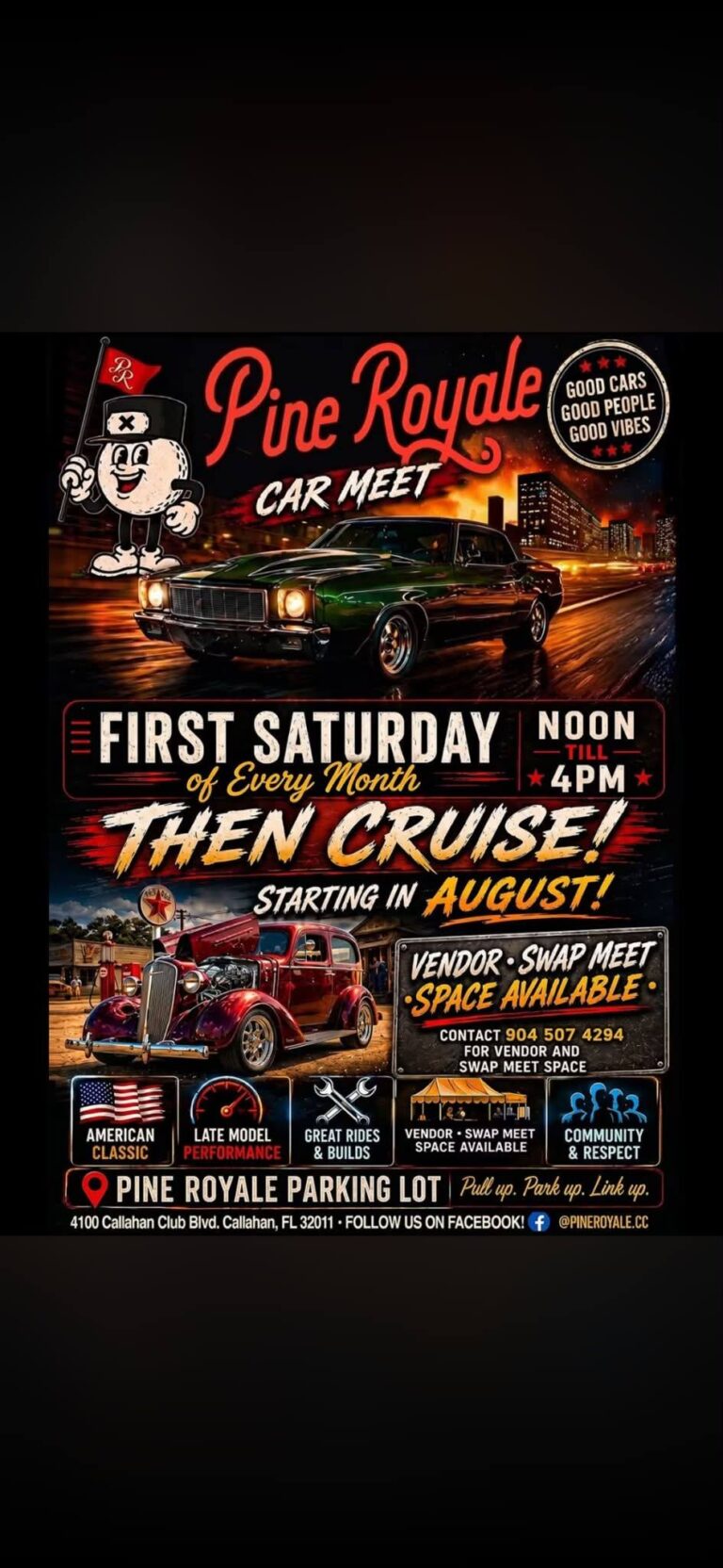 Flyer for Pine Royale Car Meet