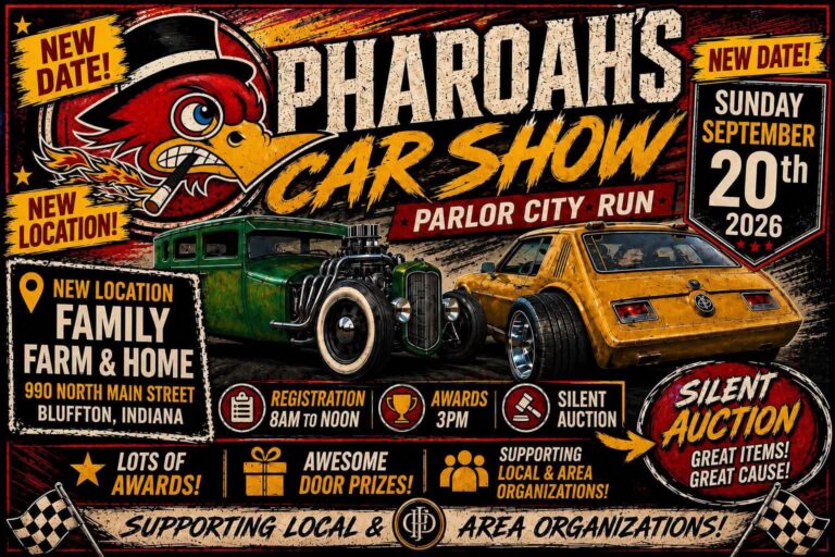 Flyer for Pharoahs Car Show Parlor City Run