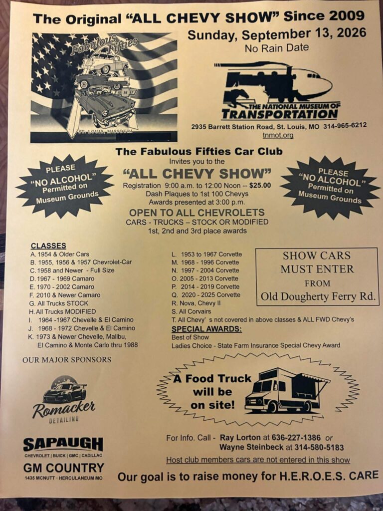 Flyer for The Fabulous Fiftes All Chevy Show