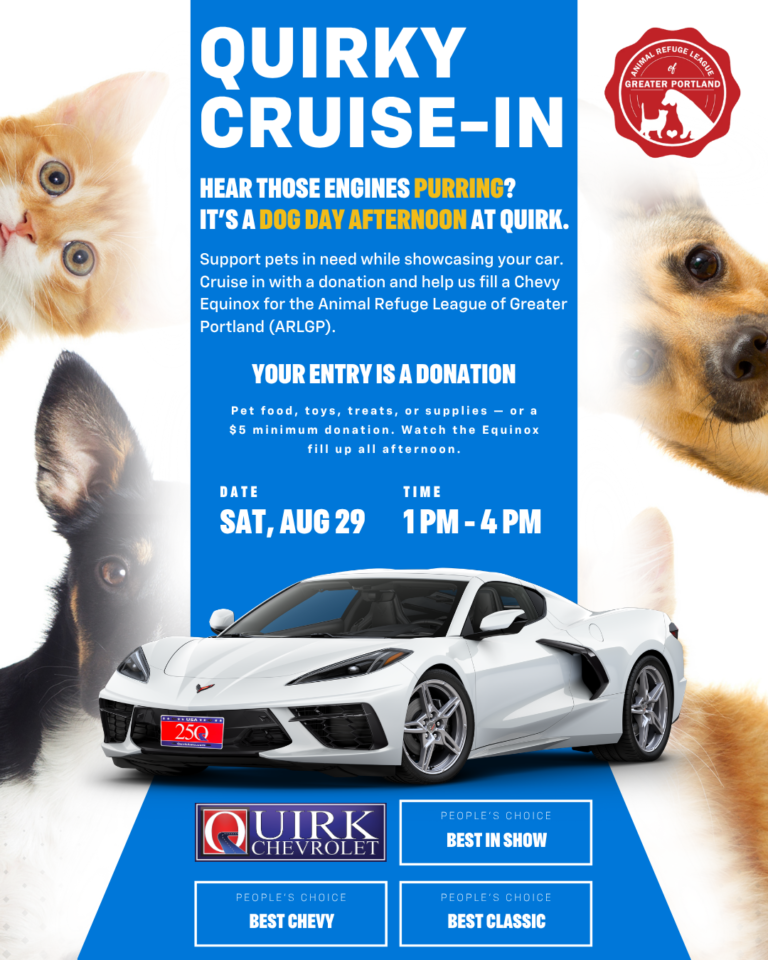 Flyer for Quirky Cruise-In at Quirk Chevrolet of Portland