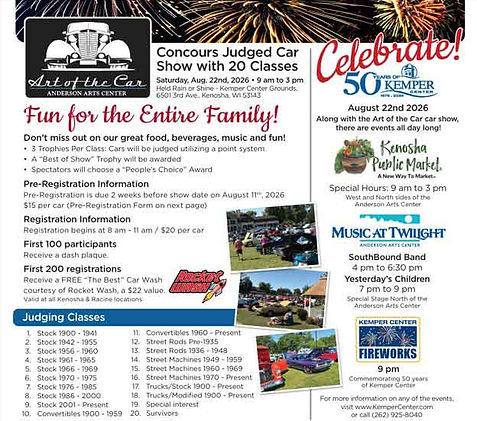 Flyer for Anderson Arts Center Art of the Car Concours Judged Car Show