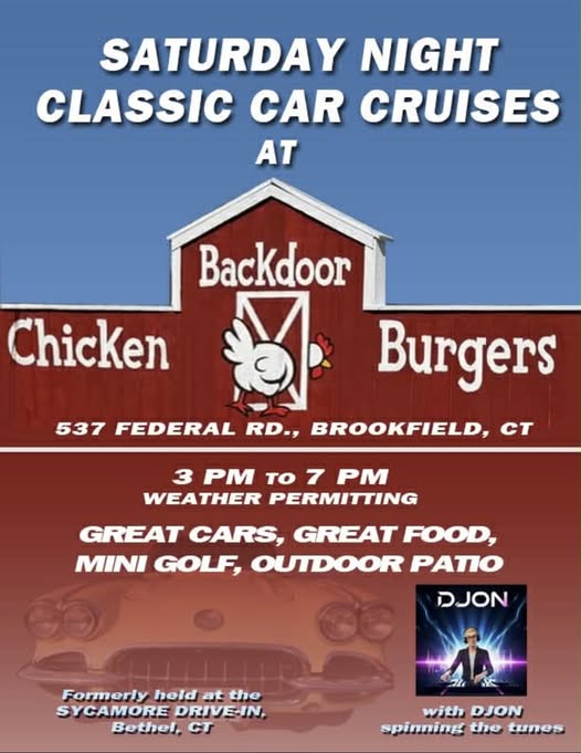 Flyer for Backdoor Chicken Burgers Saturday Night Classic Car Cruises