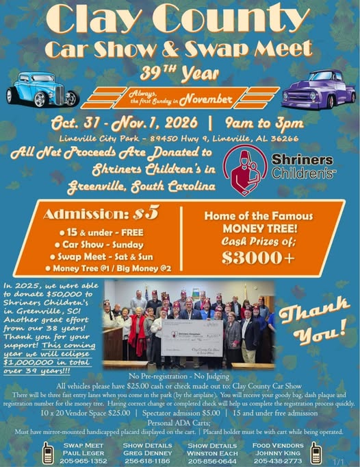 Flyer for Clay County Car Show & Swap Meet