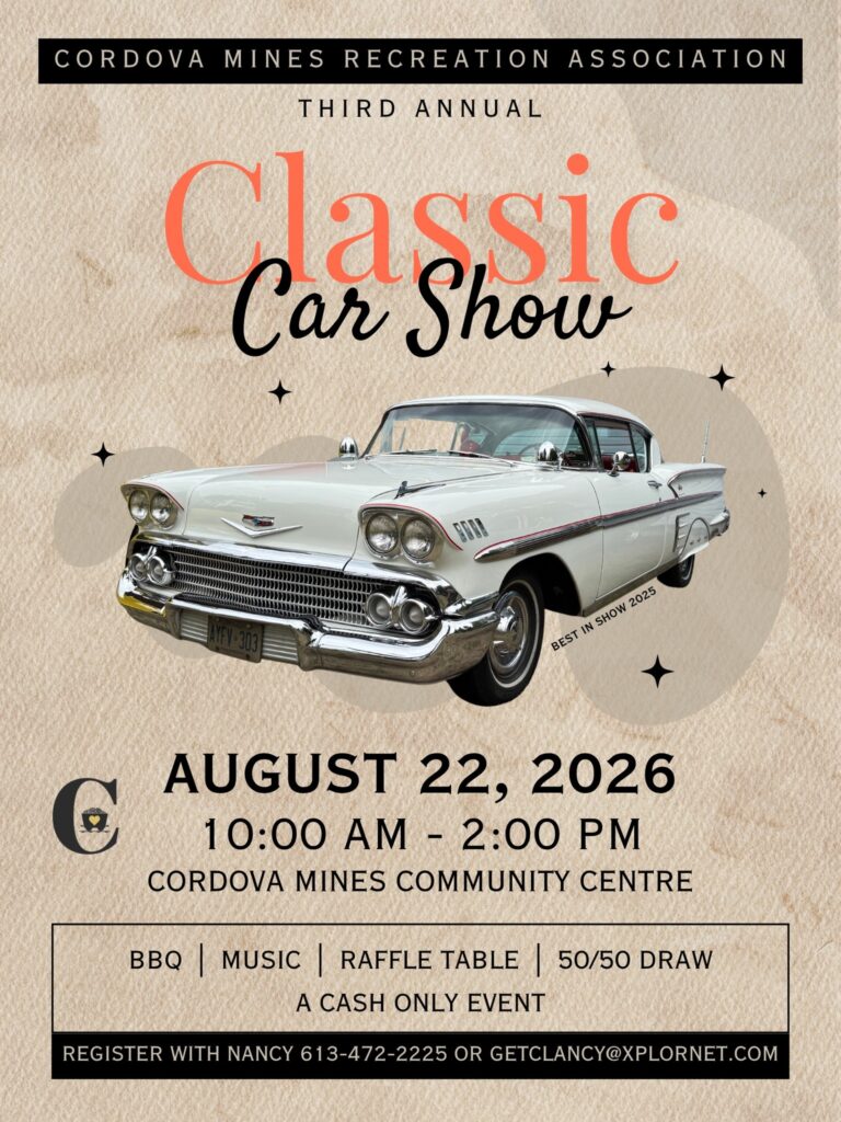 Flyer for Cordova Mines Recreation Association Classic Car Show