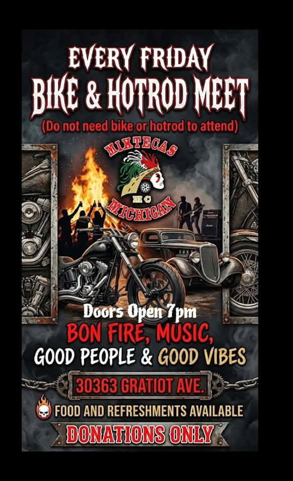 Flyer for Every Friday Bike & Hotrod Meet