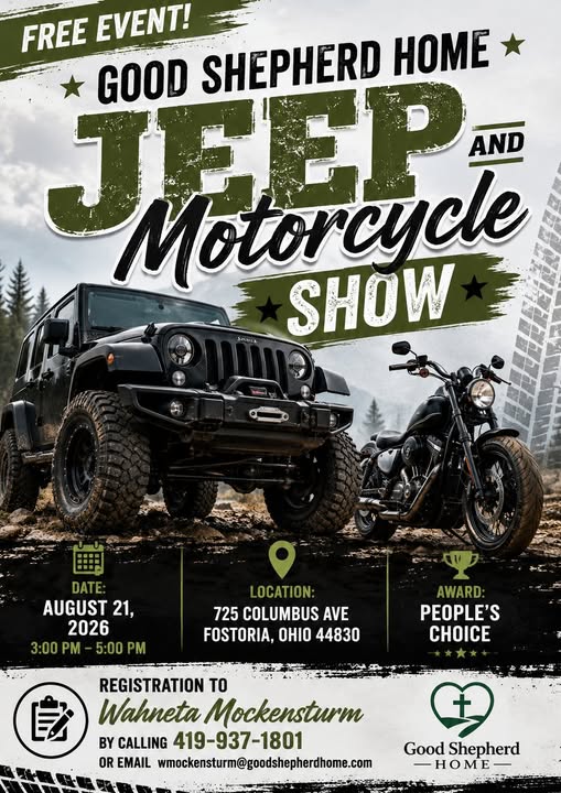 Flyer for Good Shepherd Home Jeep and Motorcycle Show