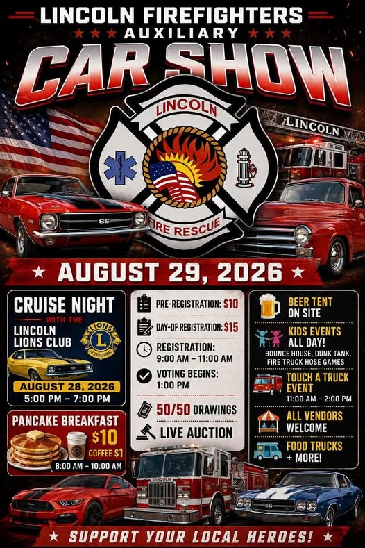 Flyer for Lincoln Firefighters Auxiliary Car Show