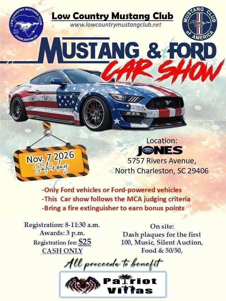 Flyer for Low Country Mustang Club Mustang & Ford Car Show