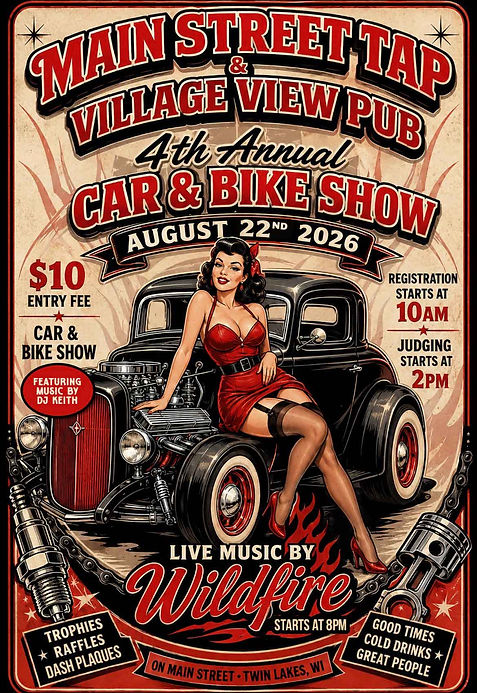 Flyer for Main Street Tap Village View Pub 4th Annual Car & Bike Show