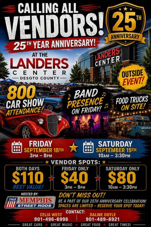 Flyer for Memphis Street Rods 25th Anniversary Car Show at Landers Center