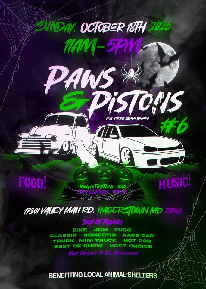 Flyer for Paws & Pistons 6 Car Show