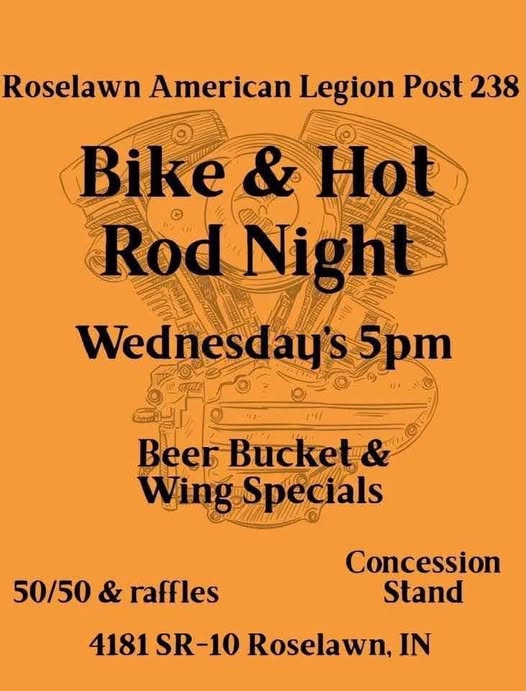 Flyer for Roselawn American Legion Post 238 Bike & Hot Rod Night