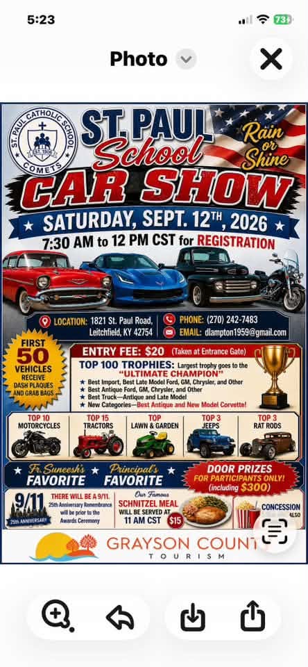 Flyer for St. Paul Catholic School Comets Car Show