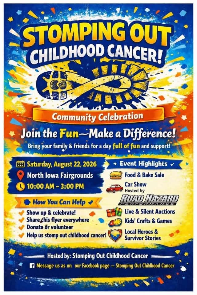 Flyer for Stomping Out Childhood Cancer Community Celebration Car Show