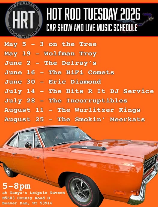 Flyer for Tanya’s Leipsic Tavern Hot Rod Tuesday