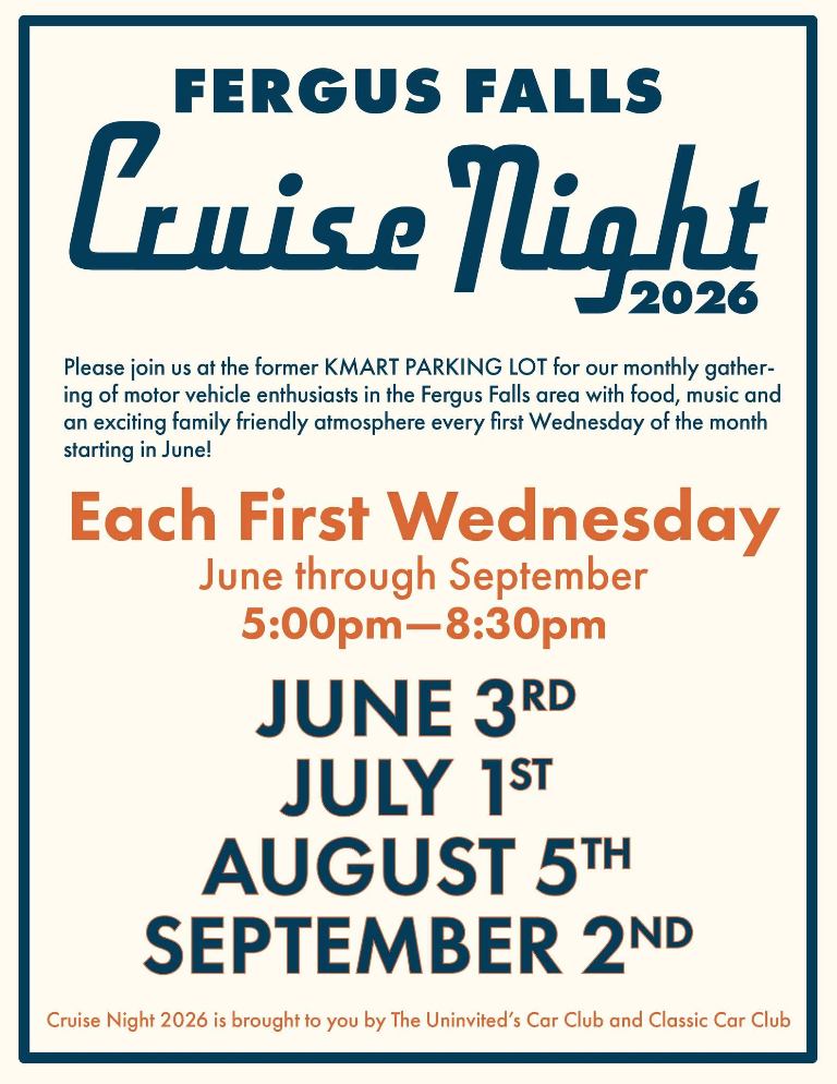 Flyer for The Uninvited’s Car Club and Classic Car Club Fergus Falls Cruise Night