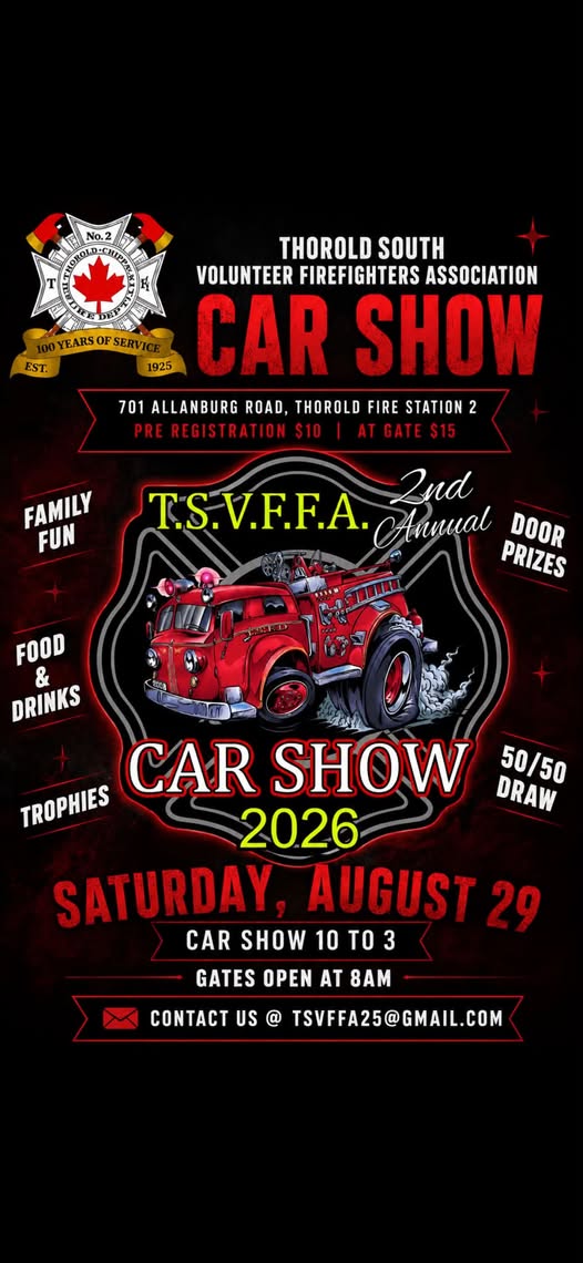 Flyer for Thorold South Volunteer Firefighters Association 2nd Annual Car Show