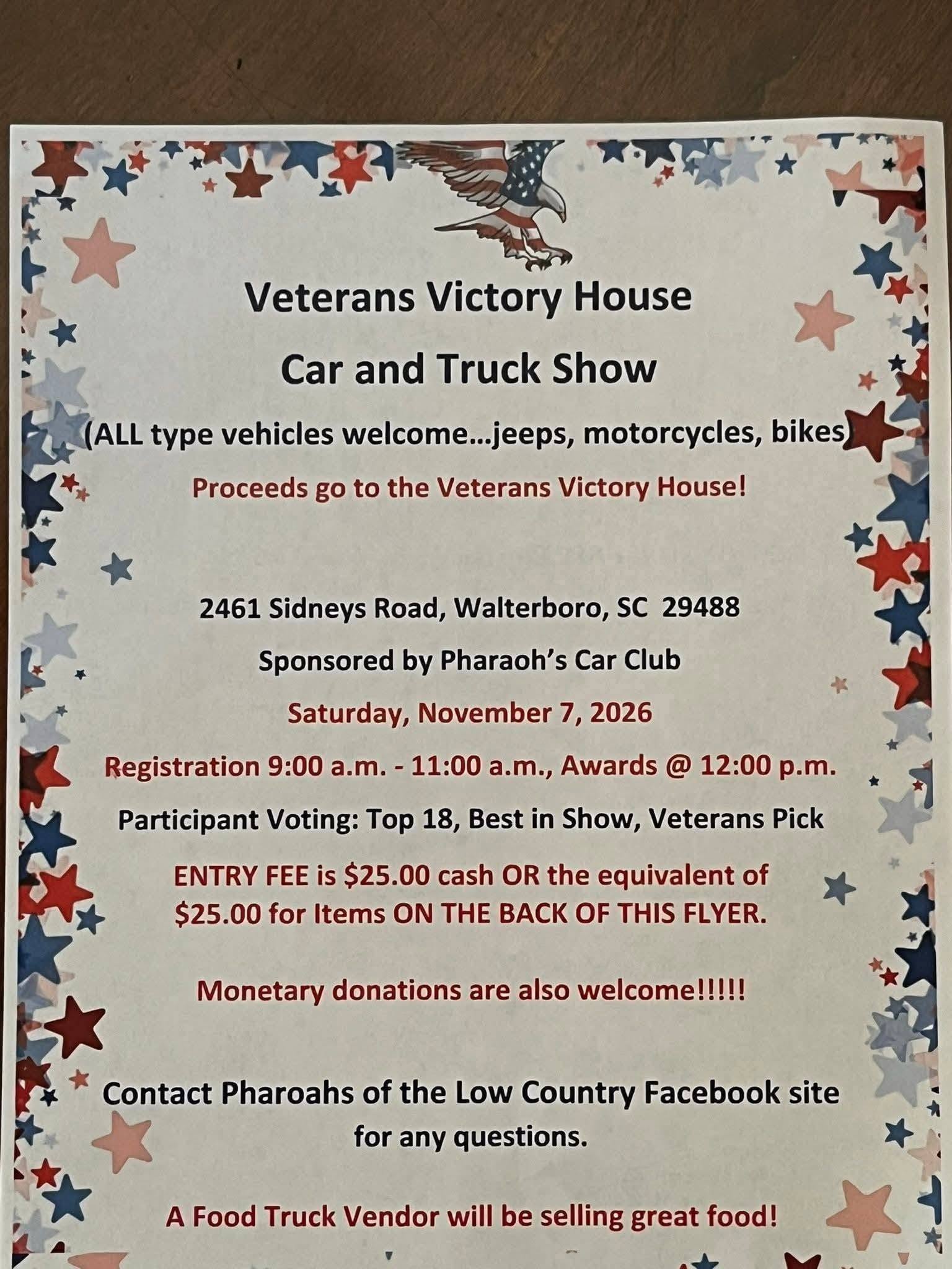 Veterans Victory House Pharaoh’s Car Club Car and Truck Show Graphic