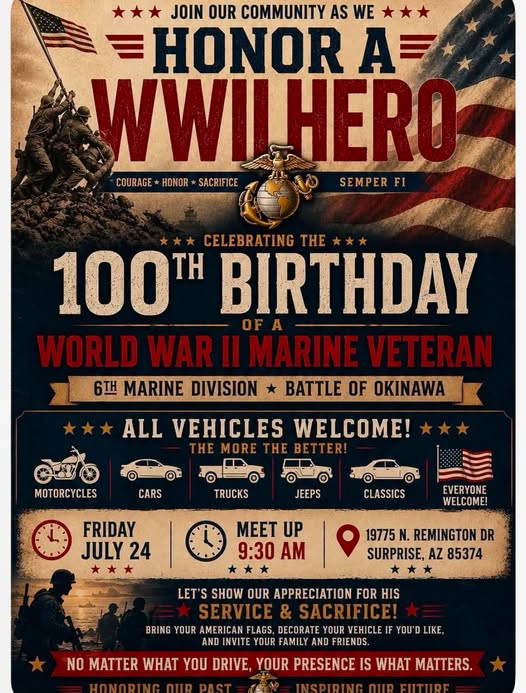 WWII Hero 100th Birthday Celebration Car Parade – Surprise, AZ