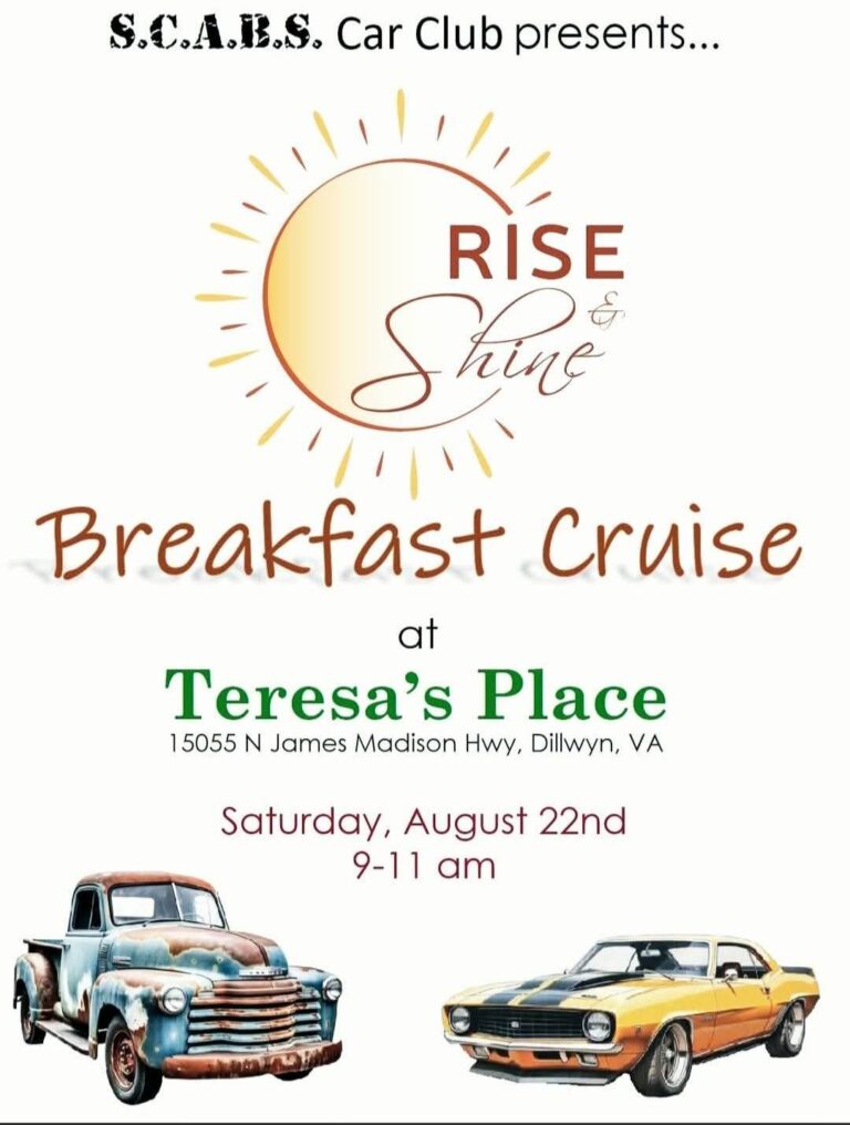 Flyer for S.C.A.B.S. Car Club Rise & Shine Breakfast Cruise
