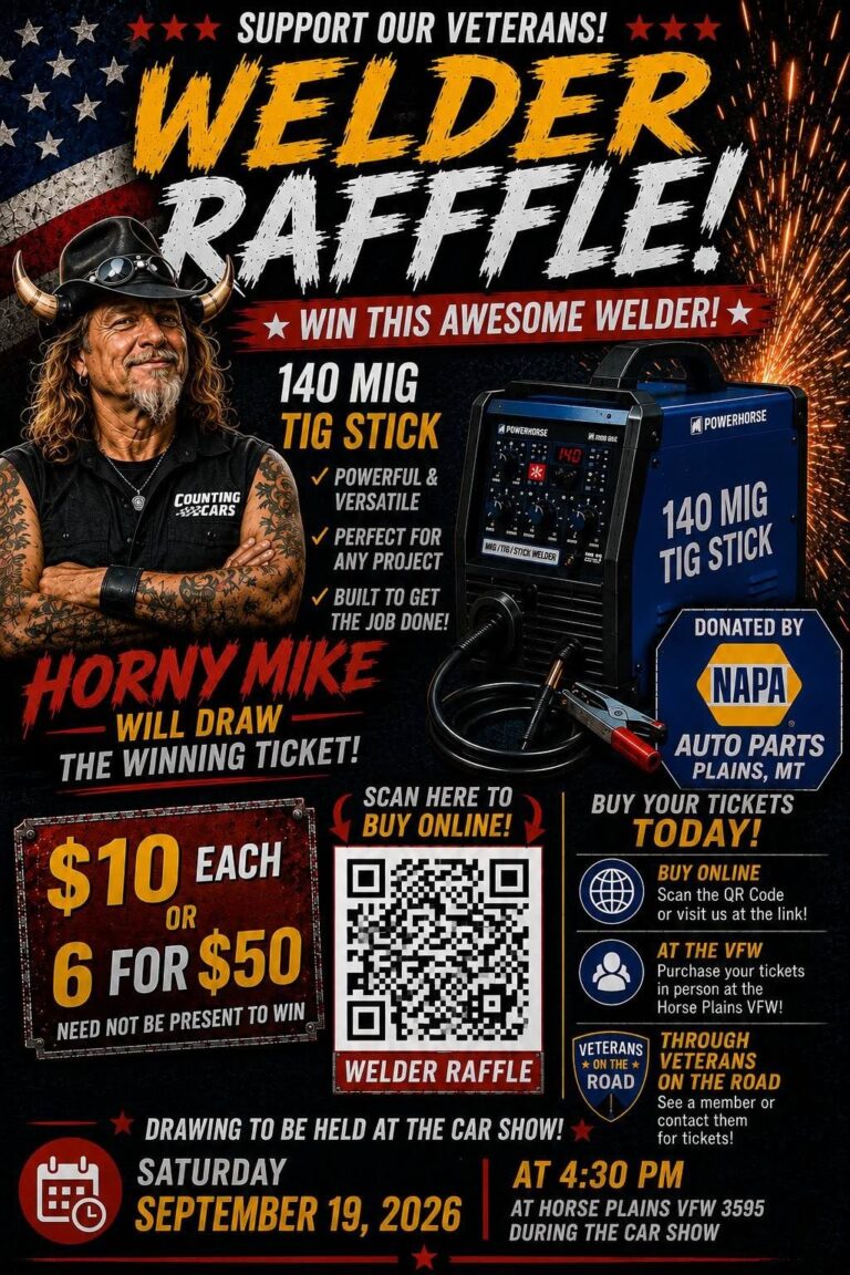 Flyer for Veterans on the Road Welder Raffle