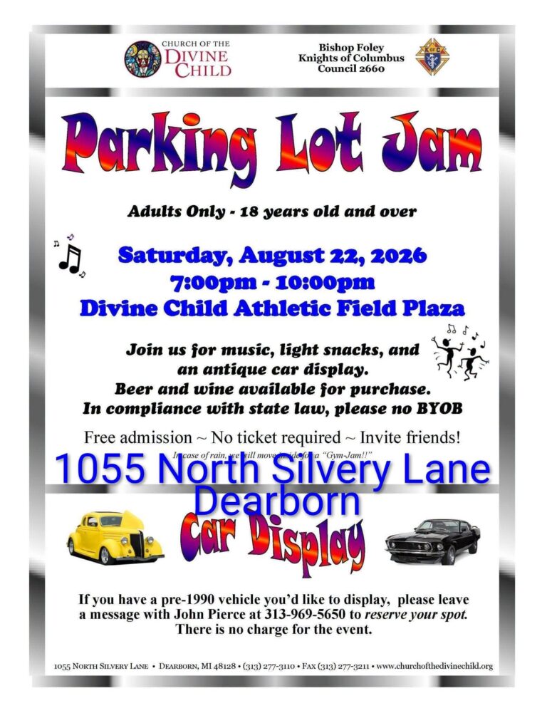Flyer for Bishop Foley Knights of Columbus Council 2660 Parking Lot Jam