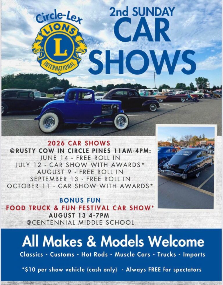 Flyer for Circle-Lex Lions 2nd Sunday Car Shows
