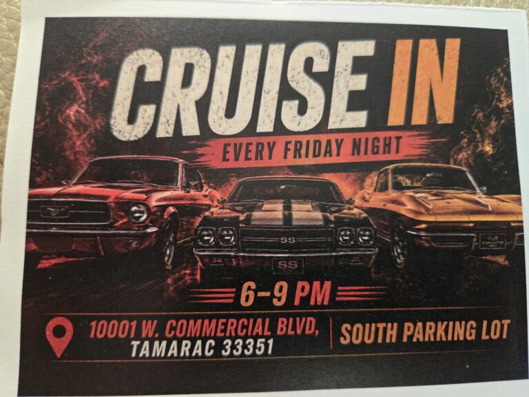 Flyer for Cruise in – 10001 W. Commercial Blvd. Tamarac