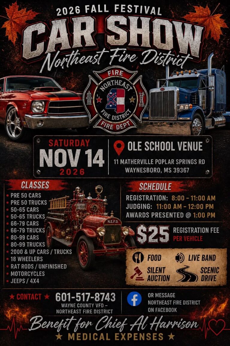 Flyer for Northeast Fire District 2026 Fall Festival Car Show