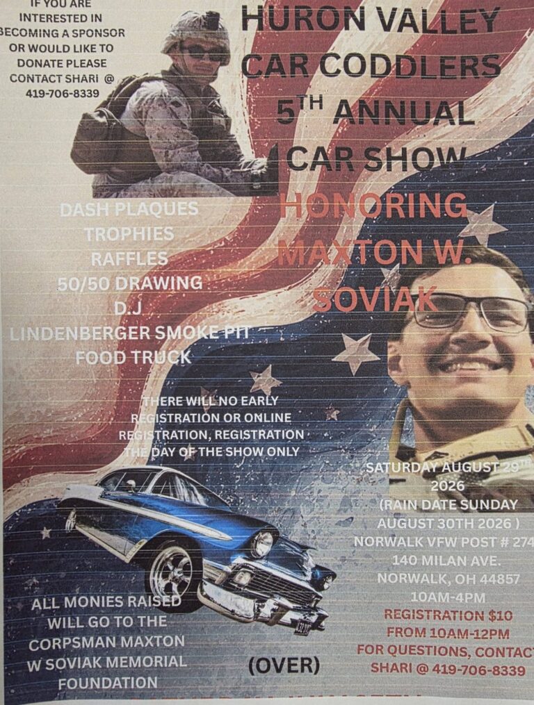 Flyer for Huron Valley Car Coddlers 5th Annual Car Show